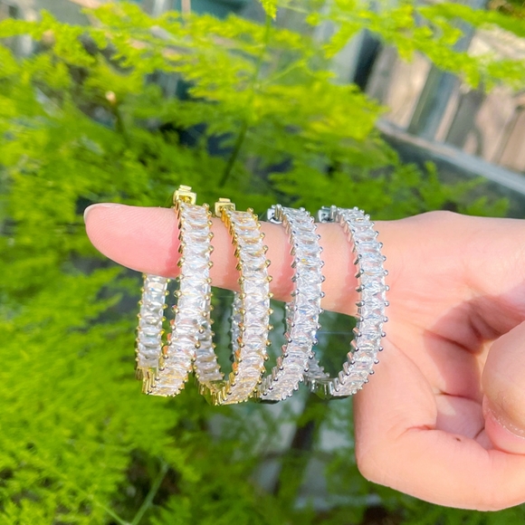 14k gold or sliver diamond hoop earrings - Picture 3 of 8